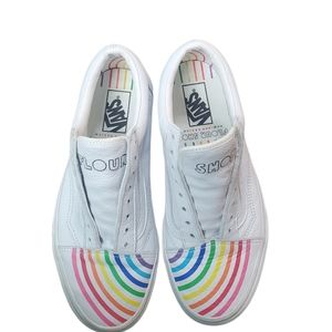 Vans White Rainbow Slip-On Sneakers